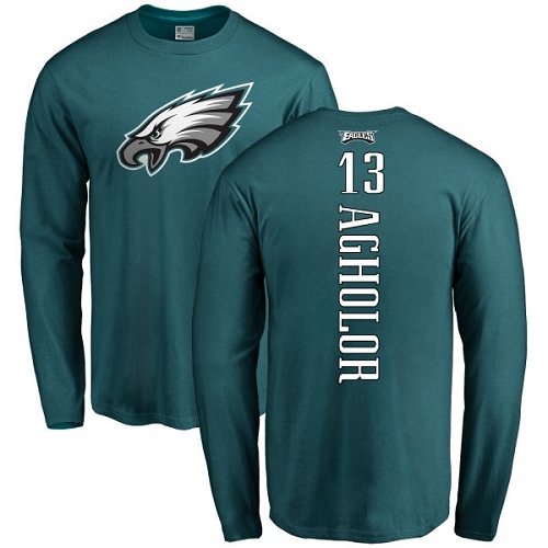 Men Philadelphia Eagles #13 Nelson Agholor Green Backer Long Sleeve NFL T Shirt->philadelphia eagles->NFL Jersey